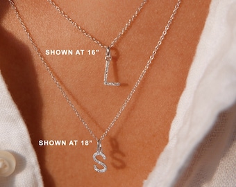 14k Diamond Pendant Necklace, Diamond Initial Pendant, Personalized Gifts, Solid 14k Letter Pendant, Diamond Initial Necklace, Gift for Her