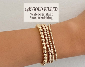 Beaded Bracelets, Gold Bead Bracelet, Gold Filled Beaded Bracelet, Gold Filled Bracelet, Stretch Bead Bracelet, Mothers Day Gift Ideas