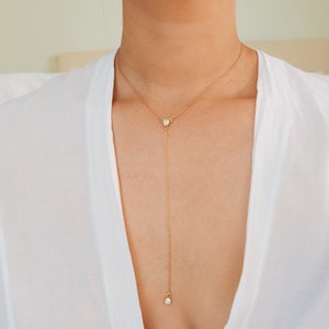 Colar Lariat, Colar Lariat Ouro, Colar Lariat Ouro, Colar Lariat Y, Joias de dama de honra, Colar de dama de honra, Joias de casamento