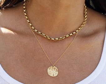 Gold Necklace, Medallion Necklace, Pendant Necklace, Coin Medallion Necklace, Gold Medallion Necklace, Gold Coin Pendant, Medallion Coin