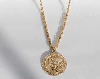 St. Christopher Halskette, Gold Anhänger Halskette, St. Christopher Anhänger, St. Christopher Medaillon Halskette, Gold Filled Halskette