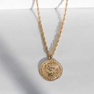 St. Christopher Necklace, Gold Pendant Necklace, St. Christopher Pendant, St Christopher Medallion Necklace, Gold Filled Necklace