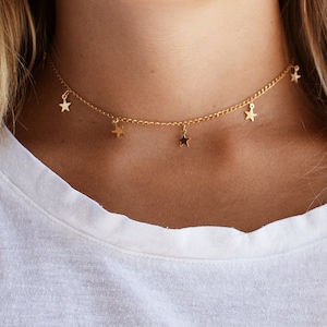 Gold Stars Necklace, Stars Choker, Gold Necklace, Gold Dainty Jewelry, Gold Dainty Necklace, Gold Plated Necklace, Star Charm Necklace