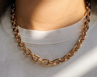 Gold Chunky Chain Necklace, Gold Link Chain Necklace, Gold Chain Necklace, Thick Gold Chain, Large Link Necklace, Link Chain Necklace