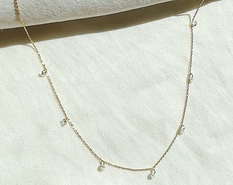 Minimalist Diamond Necklace, Dainty Multiple Diamond Necklace, Diamond Station Necklace, Gold Necklace, Delicate Necklace
