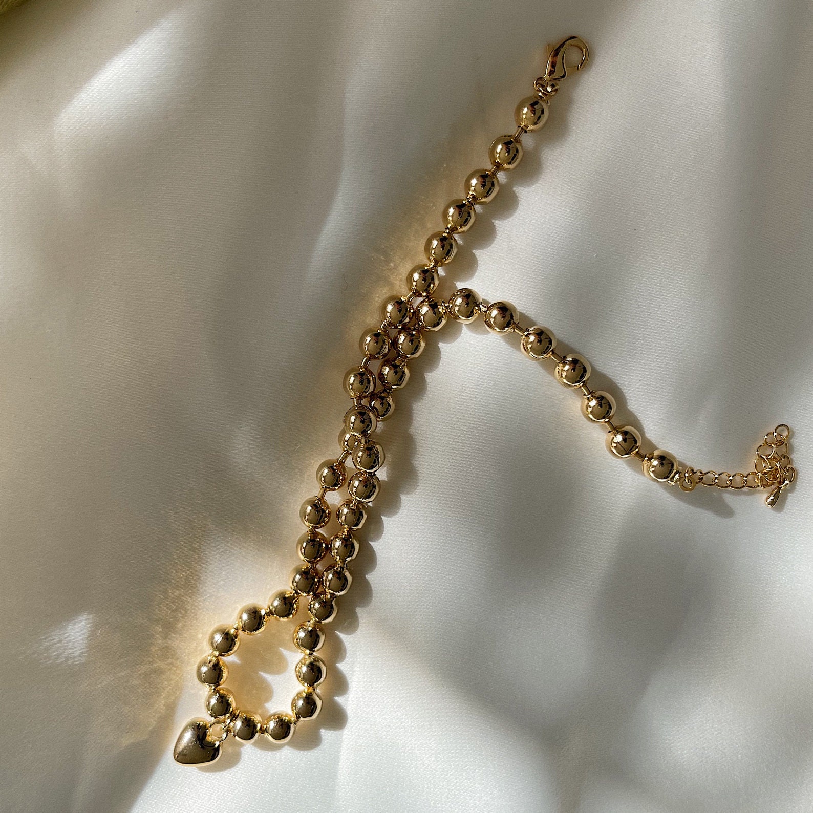 90s Style Ball Necklace, Puffy Heart Necklace Choker, Gold