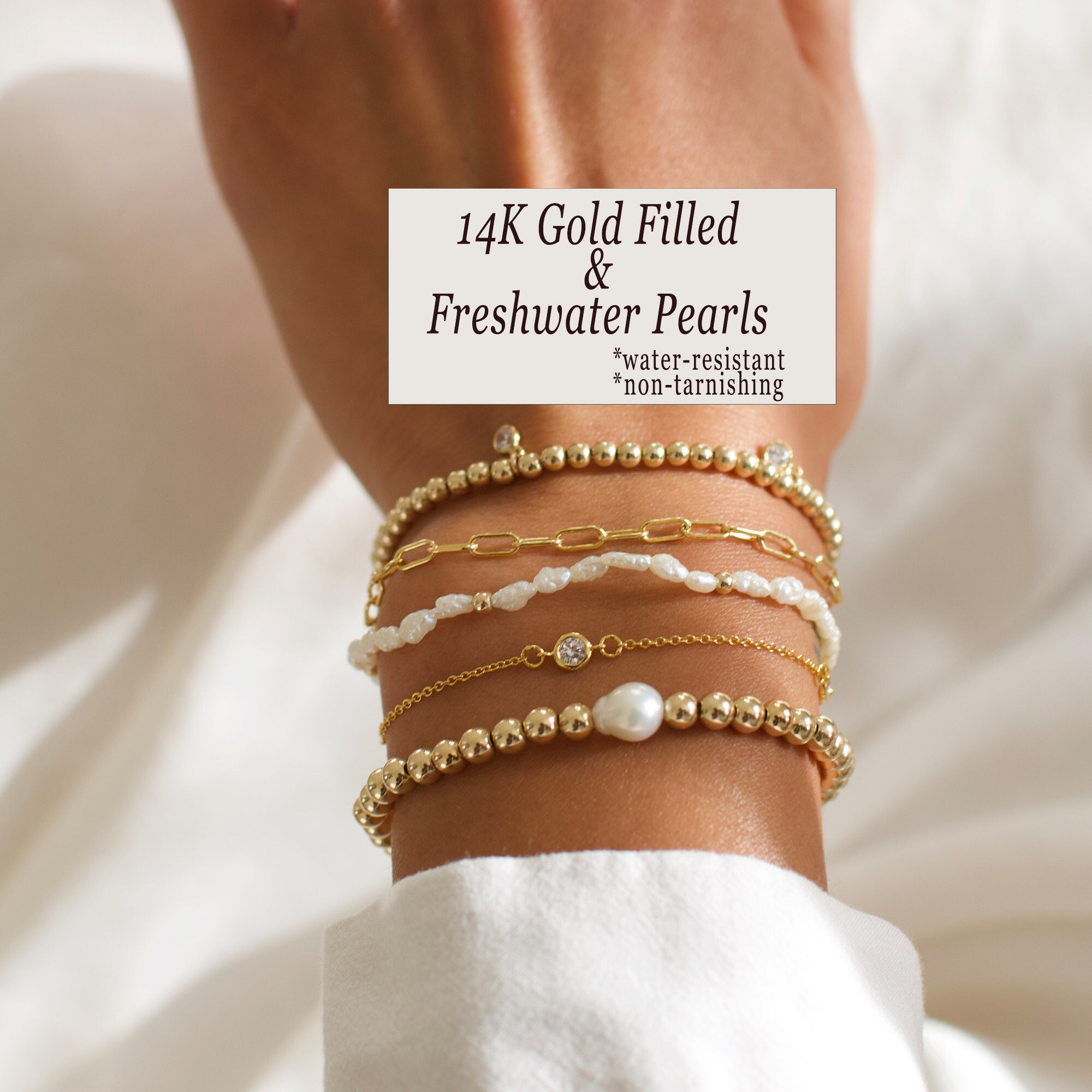 Bracelet élastique perles tube gold filled - DEBA CREATION