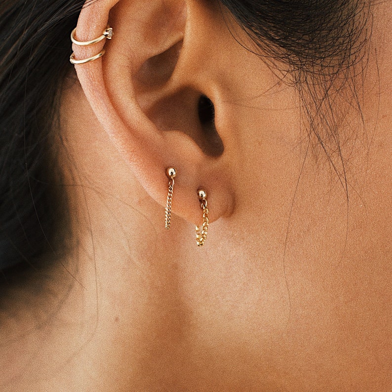 Chain Hoop Earrings, Gold Hoop Earrings, Chain Earrings, Hoop Earrings, Dainty Jewelry, Thread Earrings, Gold Filled Earrings image 2