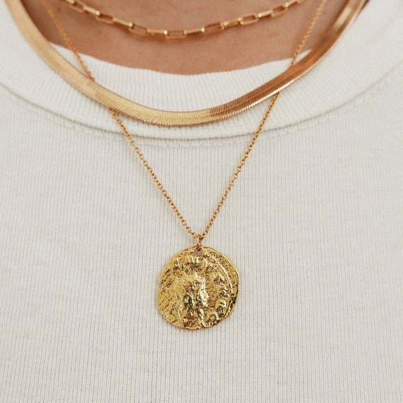 Gold Necklace Medallion Necklace 