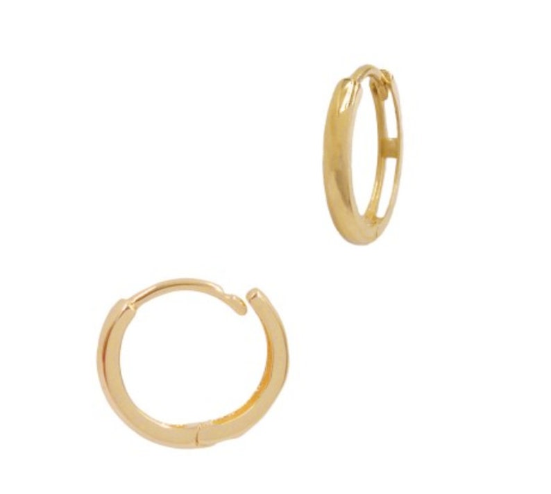 11mm Gold Huggies, 14k Gold Huggies, 14k Gold Mini Hoop Earrings, 14k Gold Mini Huggie Hoops, Small Gold Hoop, Huggie Hoop Earrings image 2