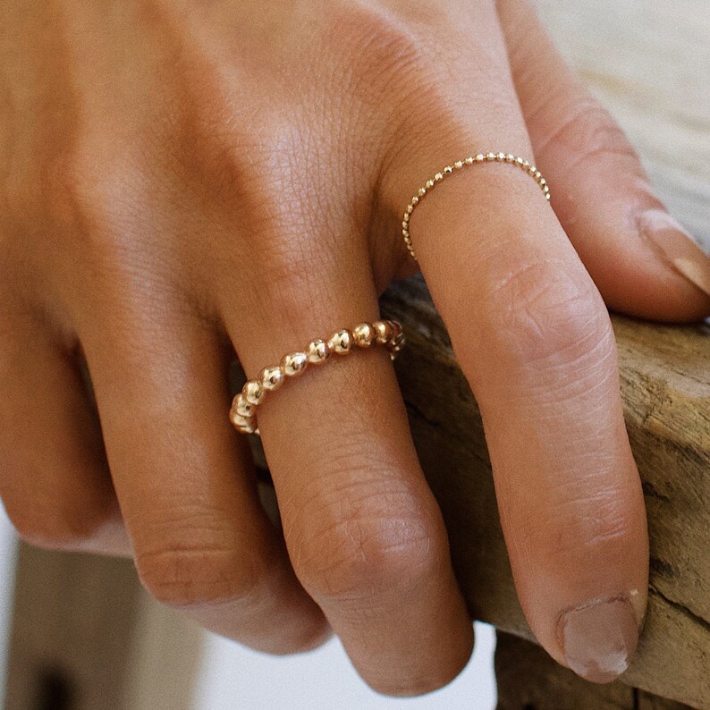 14k Gold Filled Ring, Gold Filled 3mm Beaded Ring, Gold Stacking Ring, Thick Beaded Gold Stacking Ring, Thick Gold Bead Ring image 2