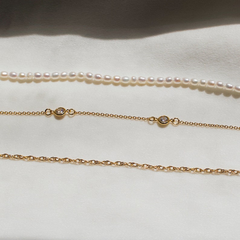 Anklets, Pearl Anklet, Gold Filled Anklet, Adjustable Anklet, Freshwater Pearl Anklet, CZ Anklet, 14k Gold Filled Anklet, Summer Anklets image 2