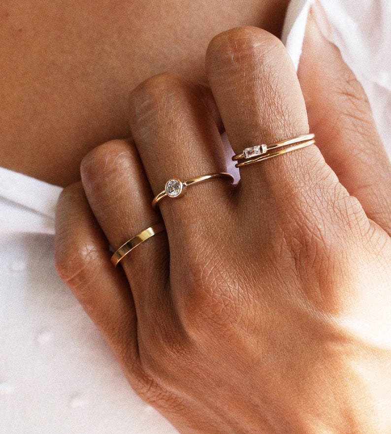 CZ Diamond Ring, Diamond Stacking Ring, Gold Diamond Ring, Stackable Gold Rings, CZ Birthstone Ring image 1
