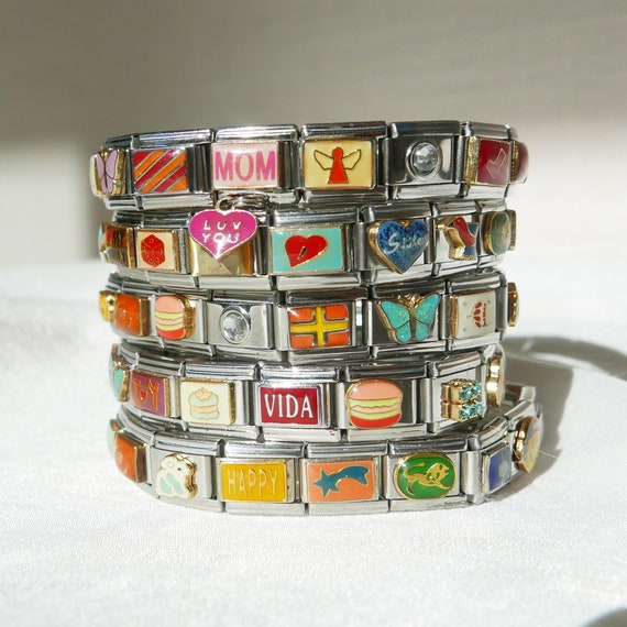 Bracelet à breloques italien, bracelet à breloques italien vintage  extensible, breloques italiennes, bracelet de l'an 2000, bijoux des années  2000, bracelet à breloques personnalisé -  France