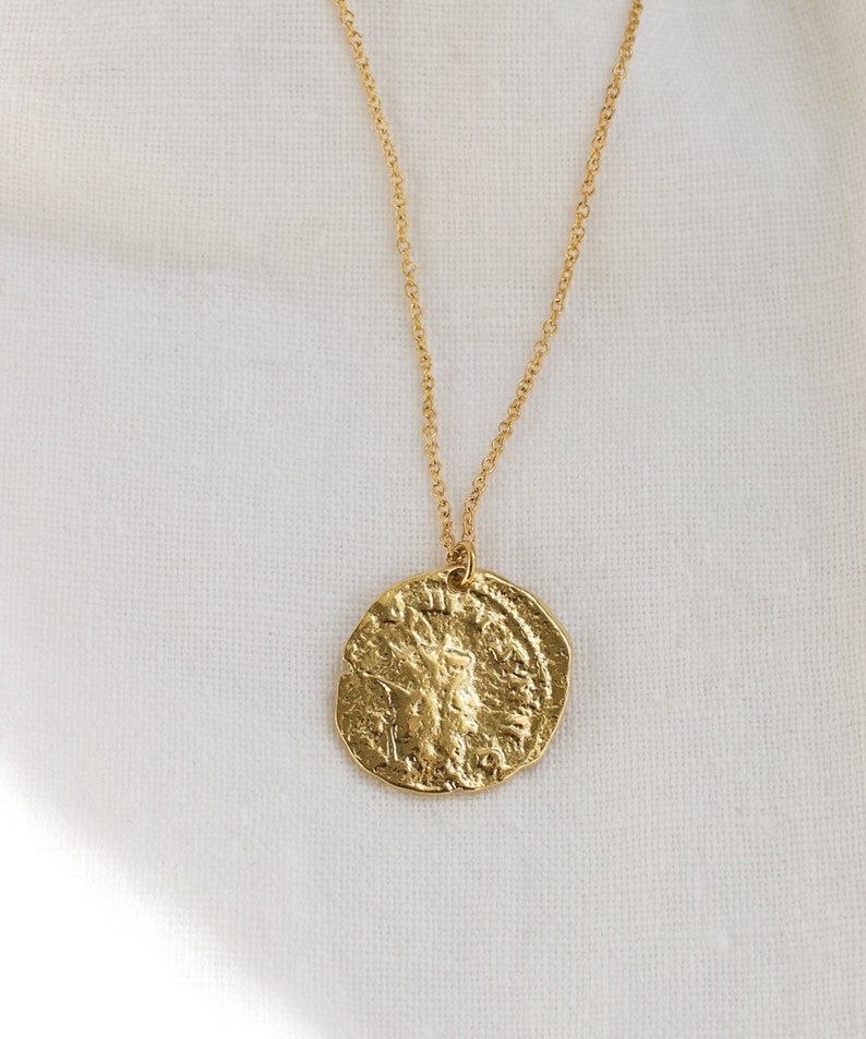 Gold Necklace, Medallion Necklace, Pendant Necklace, Coin Medallion Necklace, Gold Medallion Necklace, Gold Coin Pendant, Medallion Coin image 3