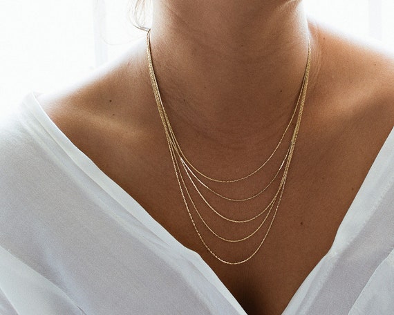 Gold Simple Pavé Bar + Double Chain Layered Necklace | Uncommon James