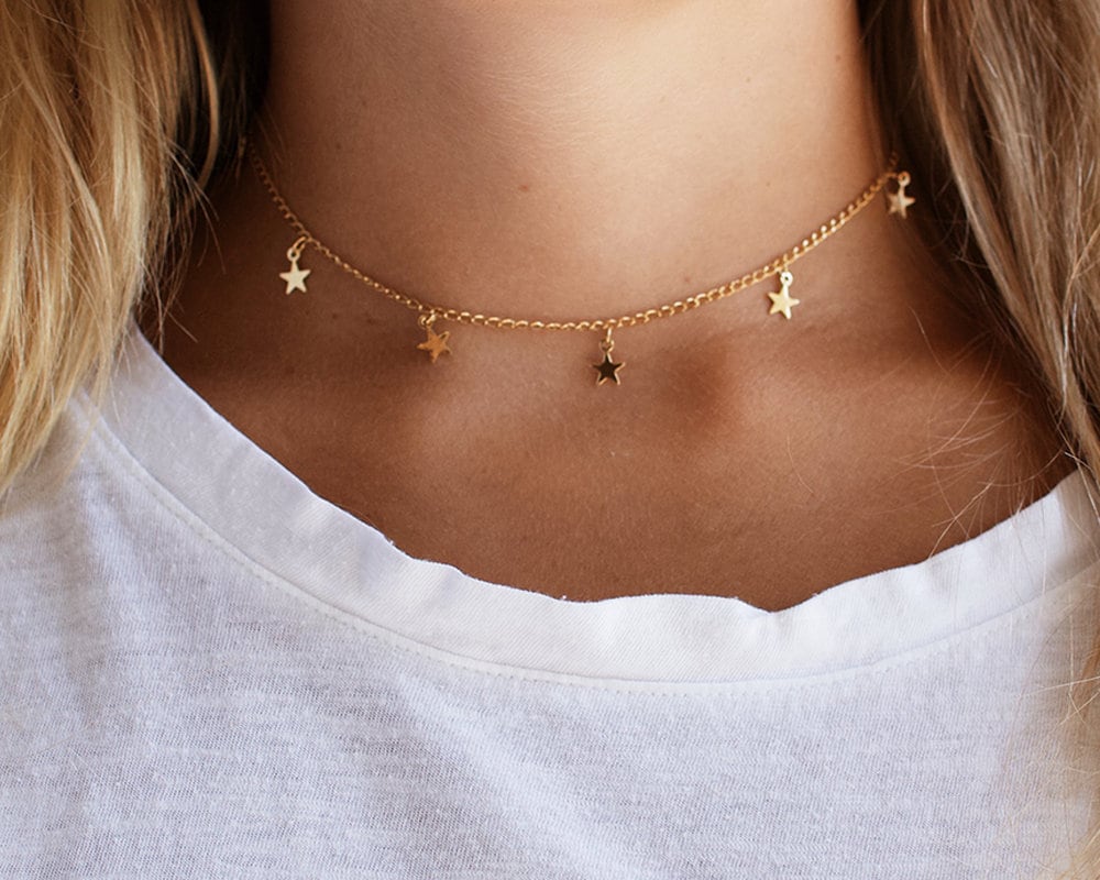 Gold Stars Necklace Stars Choker Gold Necklace Gold Dainty Jewelry Gold Dainty Necklace Gold Plated Necklace Star Charm Necklace Etsy Canada
