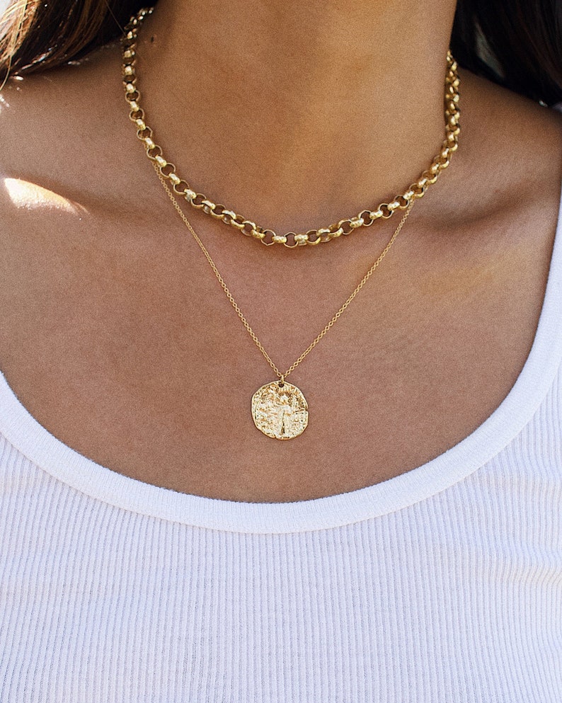 Gold Necklace, Medallion Necklace, Pendant Necklace, Coin Medallion Necklace, Gold Medallion Necklace, Gold Coin Pendant, Medallion Coin image 1