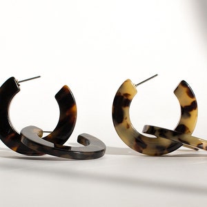 Gigi Flat Hoops Mini, Tortoise Shell Earrings, Acetate Earrings, Tortoise Shell Hoop Earrings, Acetate Hoops, Tortoise Shell Jewelry, Gift image 2