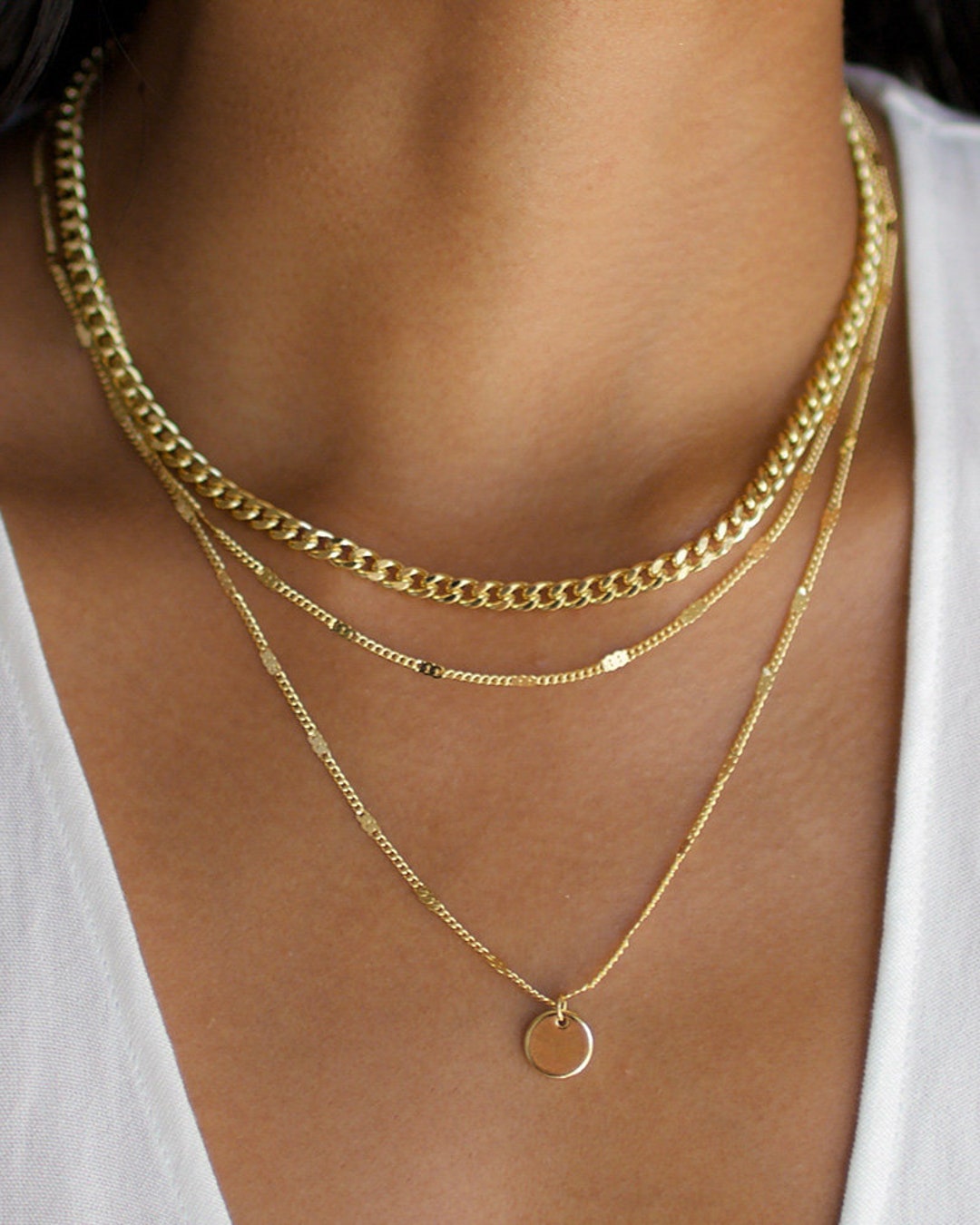 Three-Way Tie Gold Necklace Set