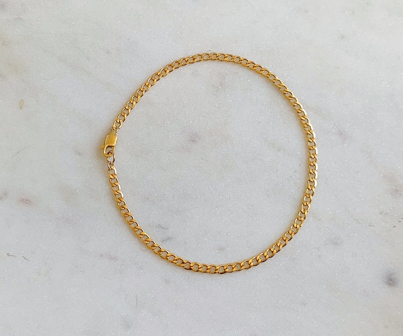 Curb Chain Bracelet, Gold Bracelet, Gold Filled Curb Chain Bracelet, Gold Layering Bracelet, Gold Chain Bracelet, Gift for Her image 2