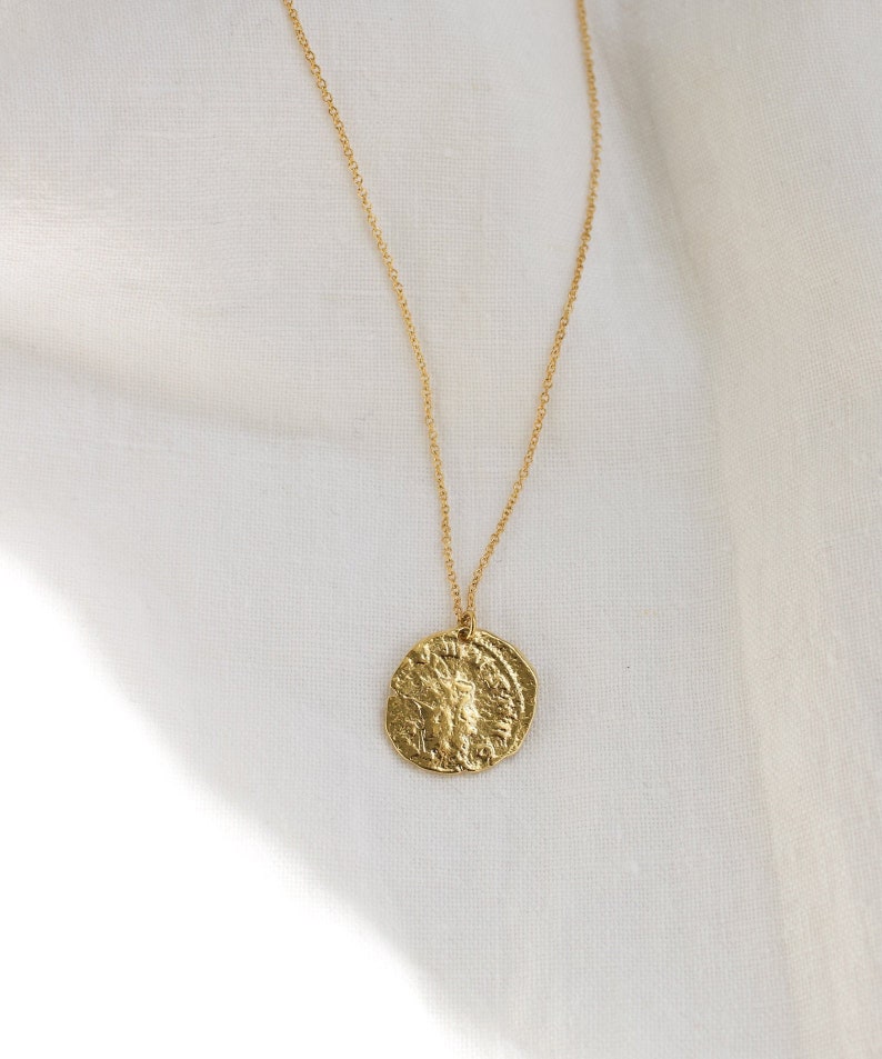 Gold Necklace, Medallion Necklace, Pendant Necklace, Coin Medallion Necklace, Gold Medallion Necklace, Gold Coin Pendant, Medallion Coin image 2