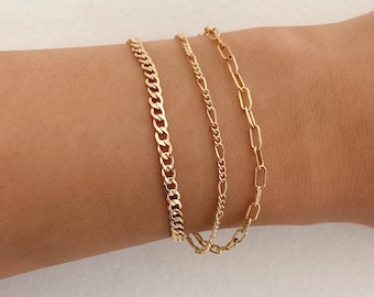 Curb Chain armband, gouden armband, goud gevulde Curb Chain armband, gouden gelaagdheid armband, gouden kettingarmband, cadeau voor haar