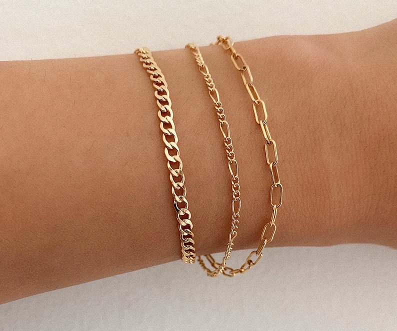 Curb Chain Bracelet, Gold Bracelet, Gold Filled Curb Chain Bracelet, Gold Layering Bracelet, Gold Chain Bracelet, Gift for Her image 1