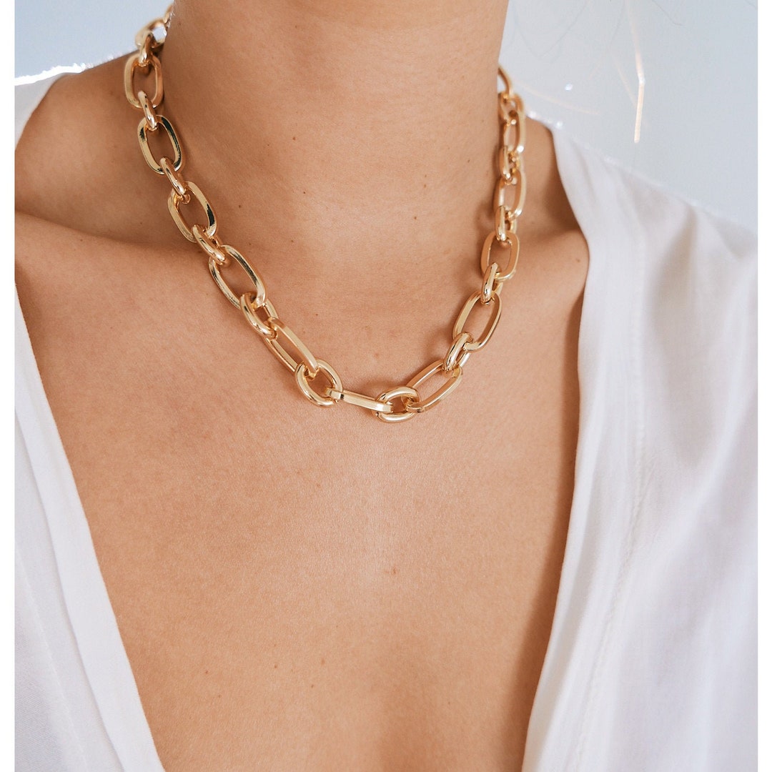 Gold Chain Necklace, Thick Gold Chain, Gold Chunky Necklace, Layering Necklace, Gold Necklace ...