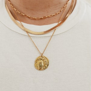 Gold Necklace, Medallion Necklace, Pendant Necklace, Coin Medallion Necklace, Gold Medallion Necklace, Gold Coin Pendant, Medallion Coin image 4