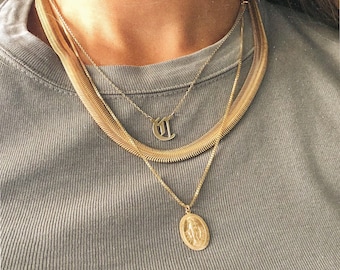 Snake Chain, Flat Thick Snake Chain, Gold Necklace, Layering Necklace, Herringbone Chain, Gold Choker