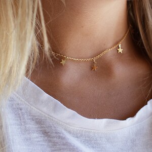 Gold Stars Necklace, Stars Choker, Gold Necklace, Gold Dainty Jewelry, Gold Dainty Necklace, Gold Plated Necklace, Star Charm Necklace image 2