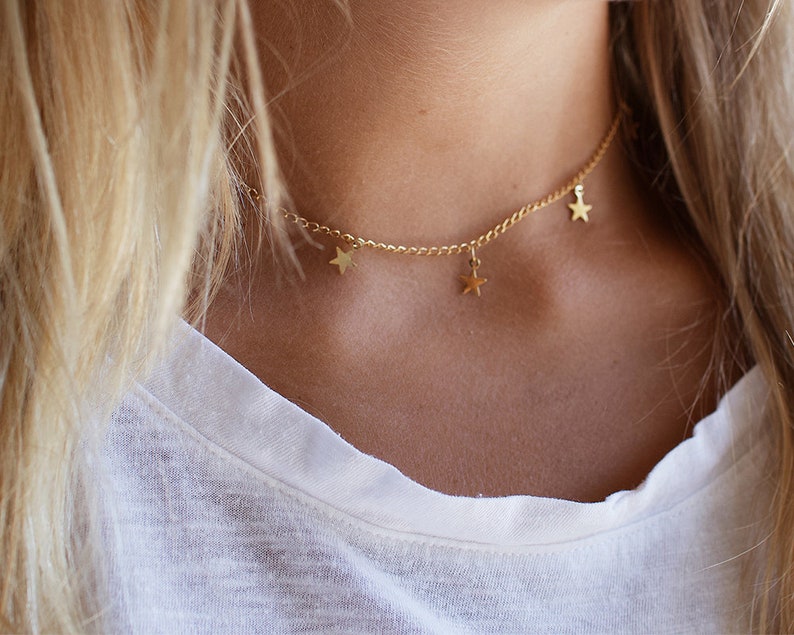 Gold Stars Necklace, Stars Choker, Gold Necklace, Gold Dainty Jewelry, Gold Dainty Necklace, Gold Plated Necklace, Star Charm Necklace image 2