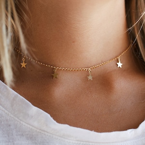 Gold Stars Necklace, Stars Choker, Gold Necklace, Gold Dainty Jewelry, Gold Dainty Necklace, Gold Plated Necklace, Star Charm Necklace image 3