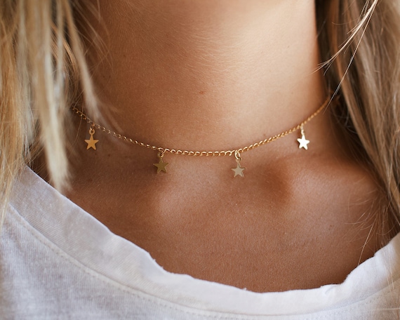 Gold Stars Necklace Stars Choker Gold 