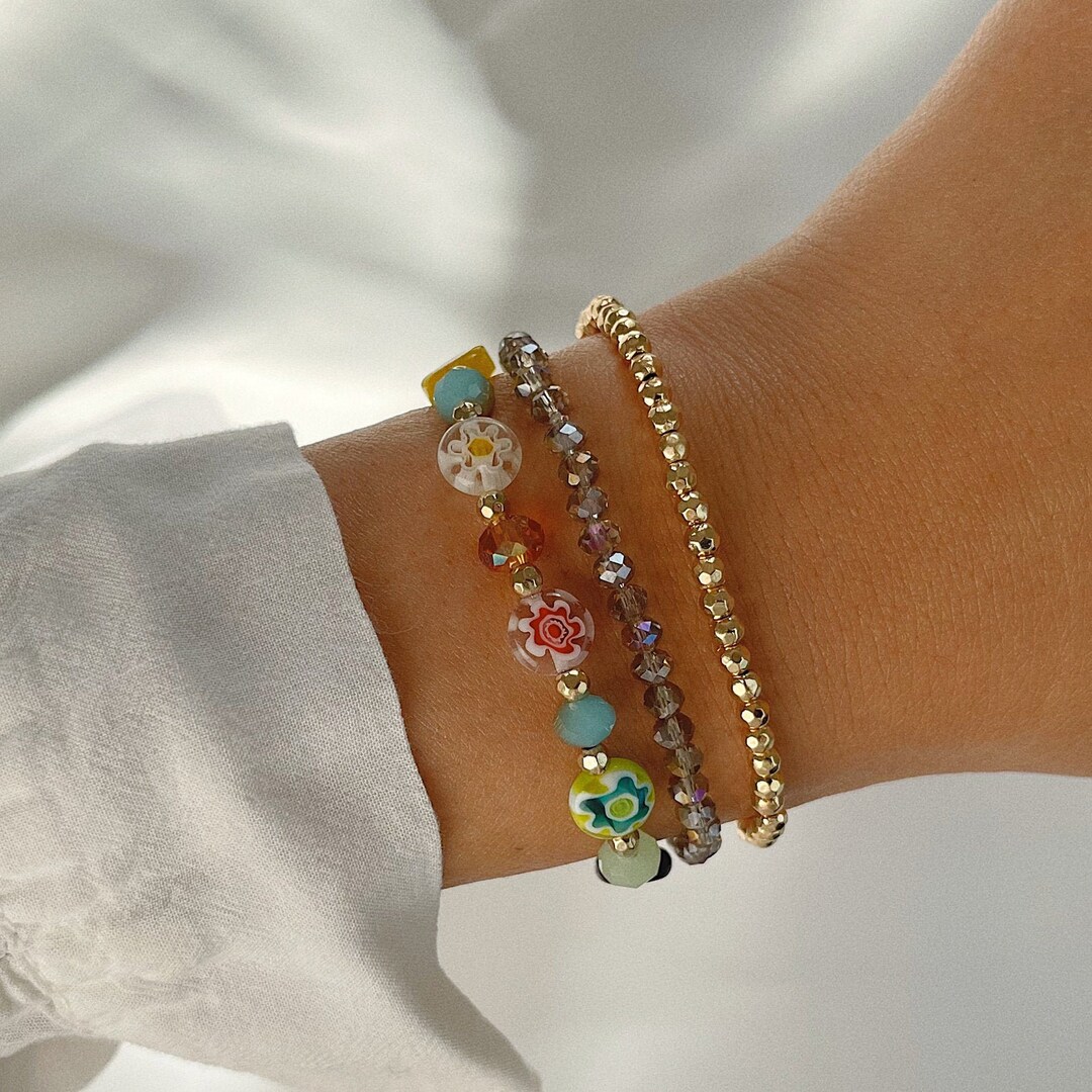 Set of 3 Bracelet Stack, Colorful Beaded Bracelet Set, Multicolor