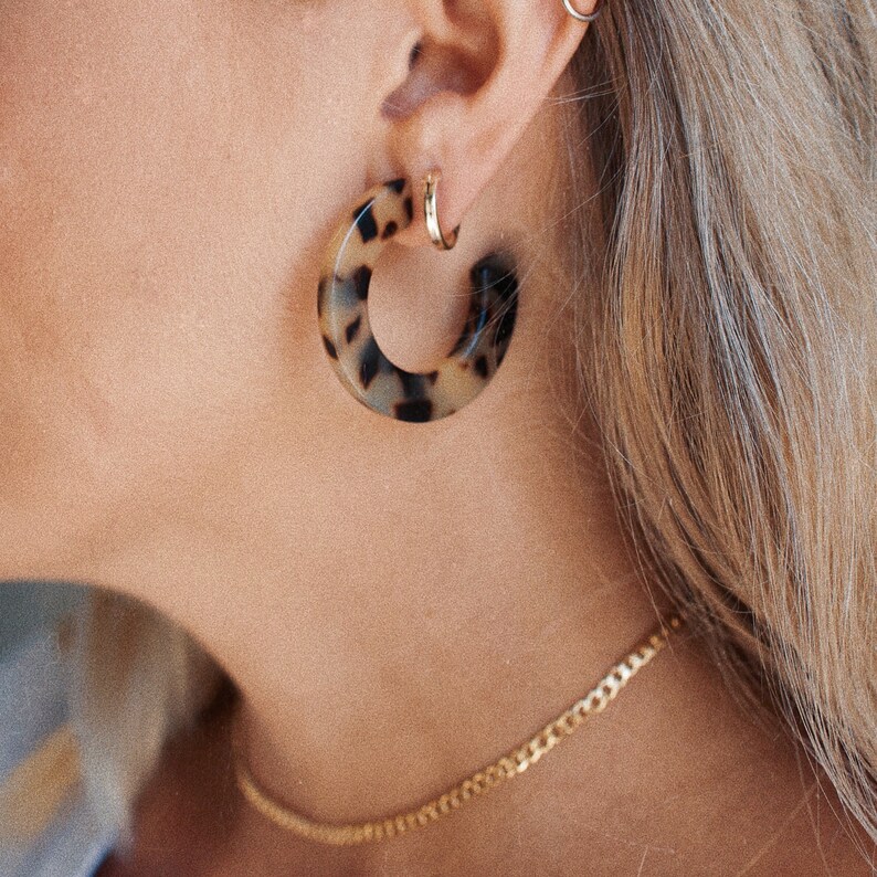 Gigi Flat Hoops Mini, Tortoise Shell Earrings, Acetate Earrings, Tortoise Shell Hoop Earrings, Acetate Hoops, Tortoise Shell Jewelry, Gift image 1