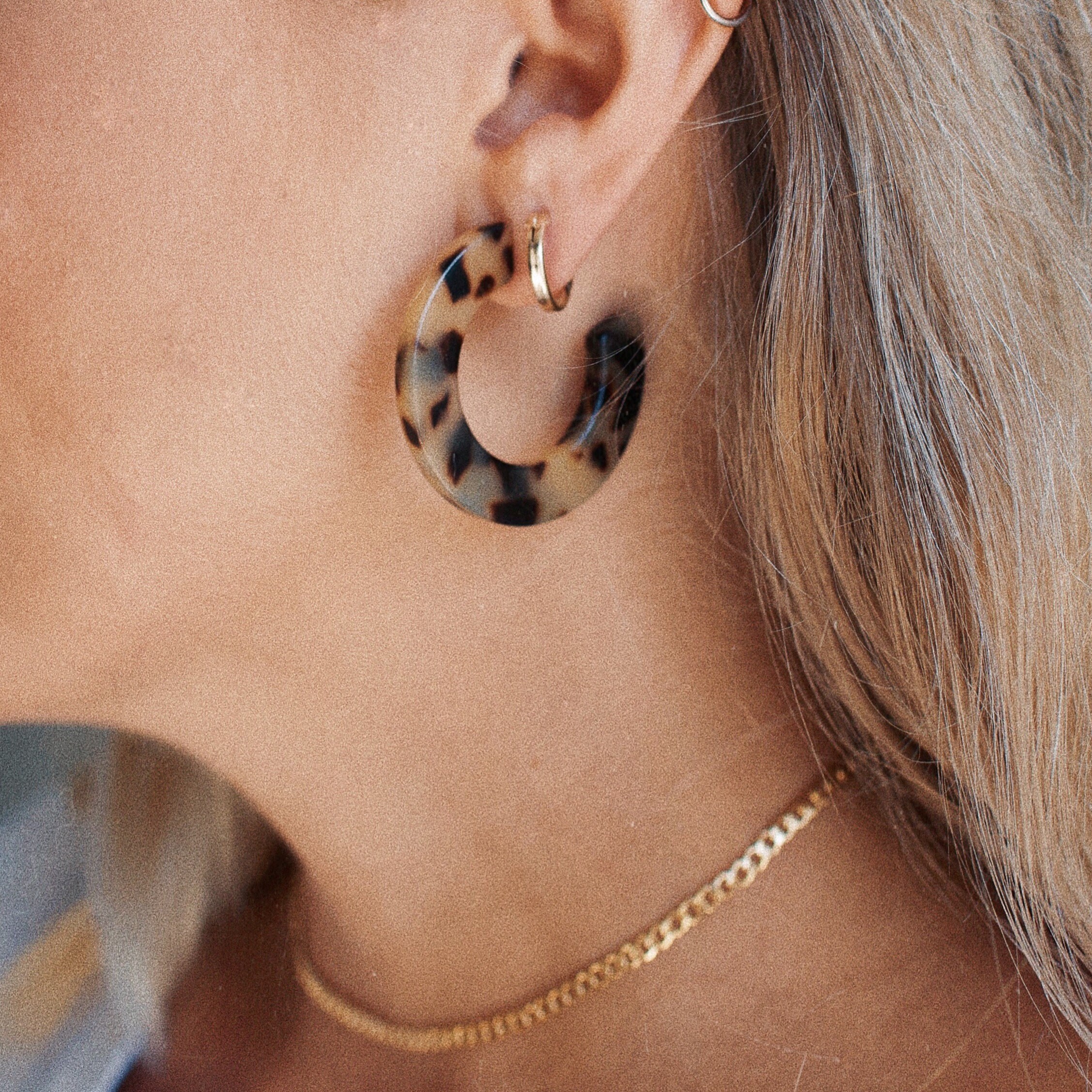Gigi Flat Hoops Mini Tortoise Shell Earrings Acetate Earrings