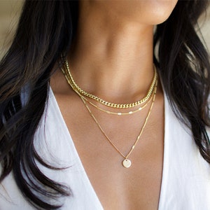 3 Layer Necklace, Layered Necklace Set, Gold Disc Necklace, Gold Necklace, Thick Chain Necklace, Gold Layering Necklace, Pendant Necklace image 3