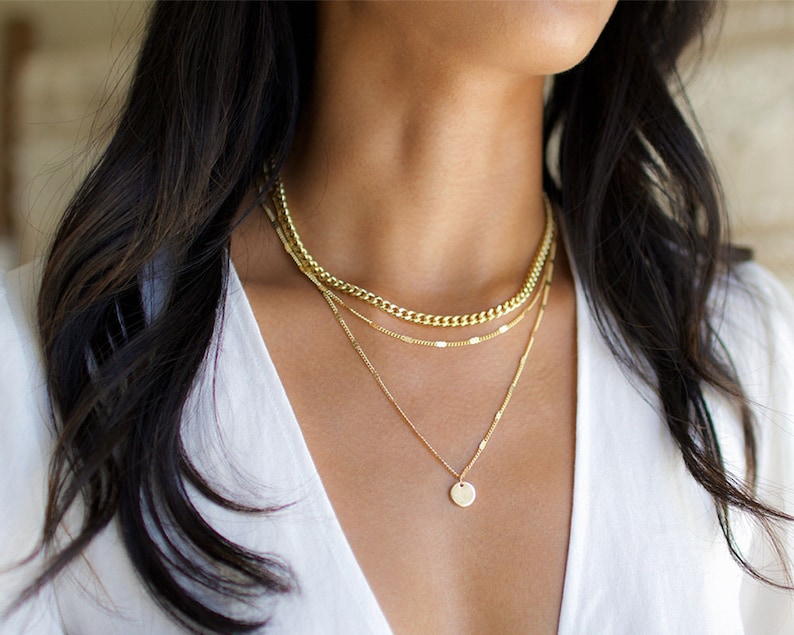 3 Layer Necklace, Layered Necklace Set, Gold Disc Necklace, Gold Necklace, Thick Chain Necklace, Gold Layering Necklace, Pendant Necklace image 3