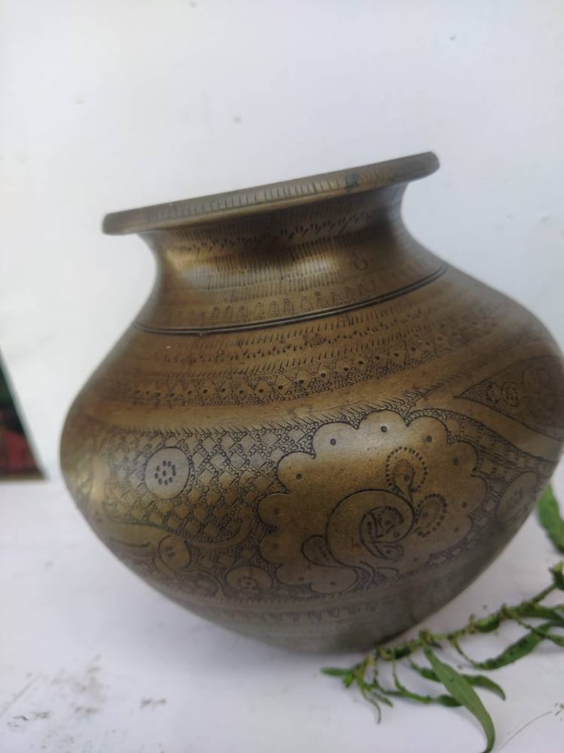 Vintage brass vessel  pot  lota hand engraved vessel antiquities beautiful brass pot antique water pot drinking pot