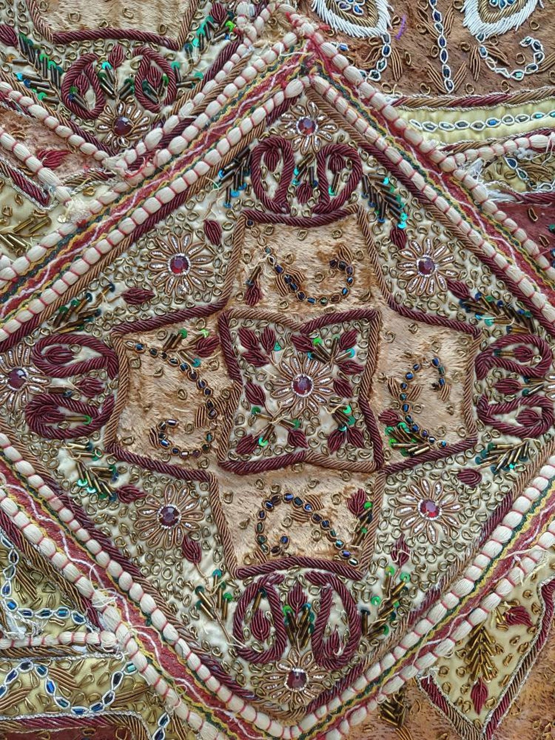 Handmade tapestry upcycled wall hanging with bead work and Etsy
