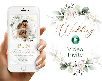 Wedding Video Invitation With White Roses Greenery Wedding - Etsy