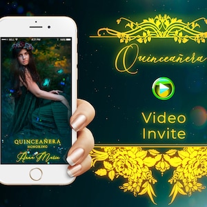 Quinceañera video invitation green Envelope and butterflies, Emerald green birthday invitation, Birthday video invitation, Green