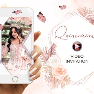 Quinceañera video invitation beige Envelope and butterflies, Quinceanera announcement, Quinceanera invitation, Beige color