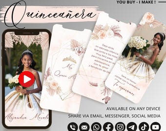 Video Invitación Quinceañera Rosas Beige (Digital)