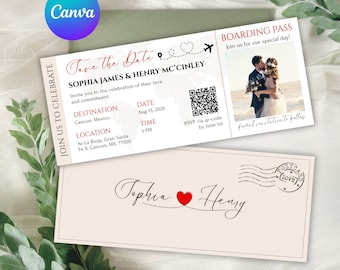 Boarding Pass Save The Date, Destination Wedding Invitation (Printable Template)