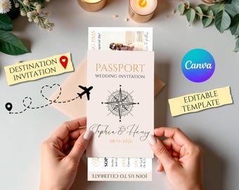 Passport Wedding Invitation, Travel Boarding Pass Save the Date (Digital Download)
