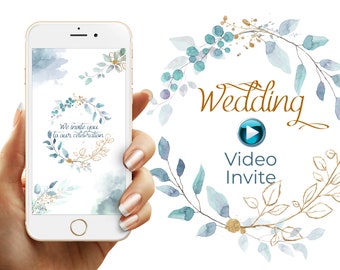 Watercolor Wedding Video Invitation, Floral Electronic Evite