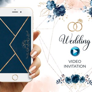 Marineblau & Gold Hochzeit Video Einladung mit Foto, Save the date, Blaue Goldhochzeitseinladung, Animierte Video Einladung, E-invite